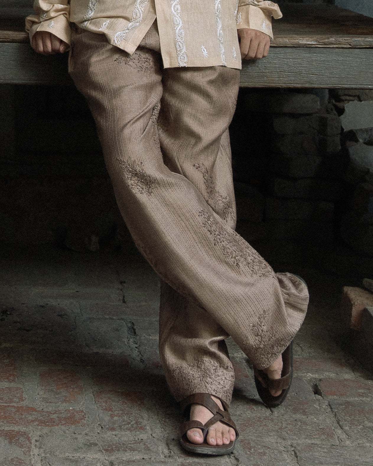 Textured Silk Wide Leg Trouser (One of One)